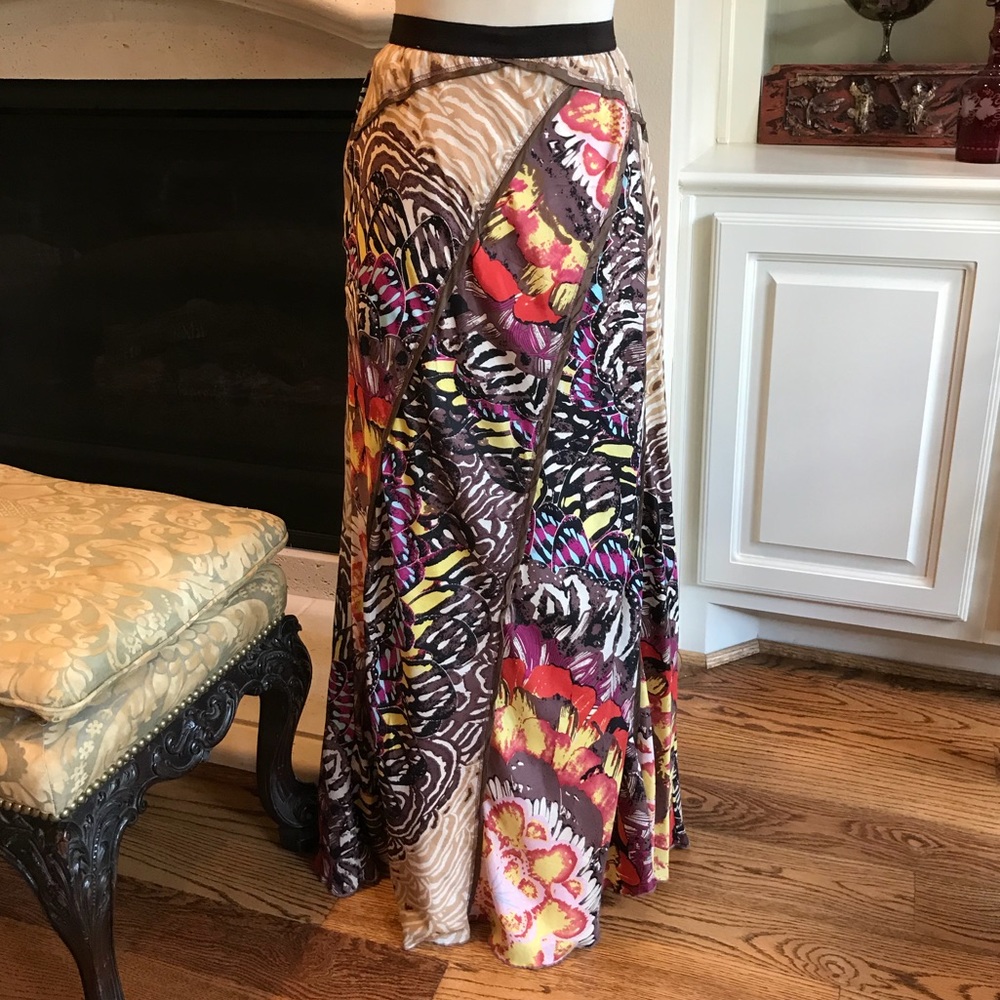 Anthropologie Fall Pattern Long Paneled Silk Skirt